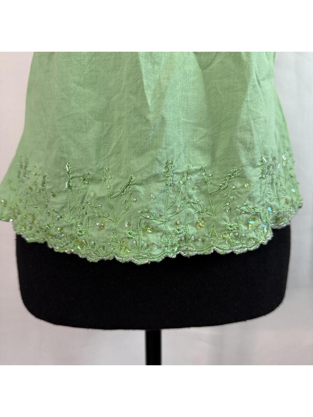 Fairy Tank Top L Light Green Crocheted Beaded Ribbon Y2K Fairycore Boho Shirt - Picture 5 of 9